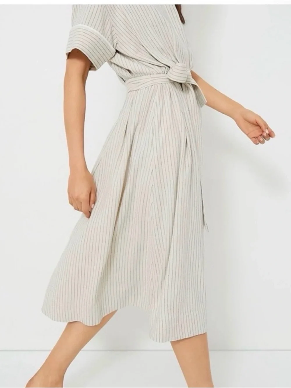 Tuckernuck Cream & Black Pinstripe Button-Front Shirt Dress Kate - Picture 2 of 8